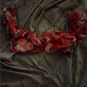 Betsey Johnson Red and Pink Floral Lace swim top